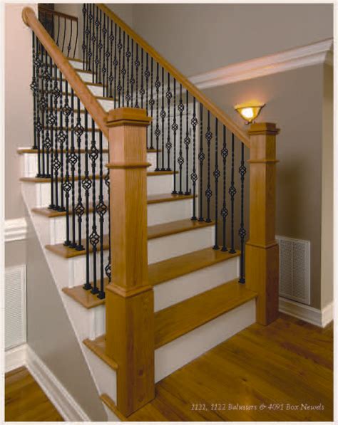 black metal interior railing with boxed newel|box newel posts.